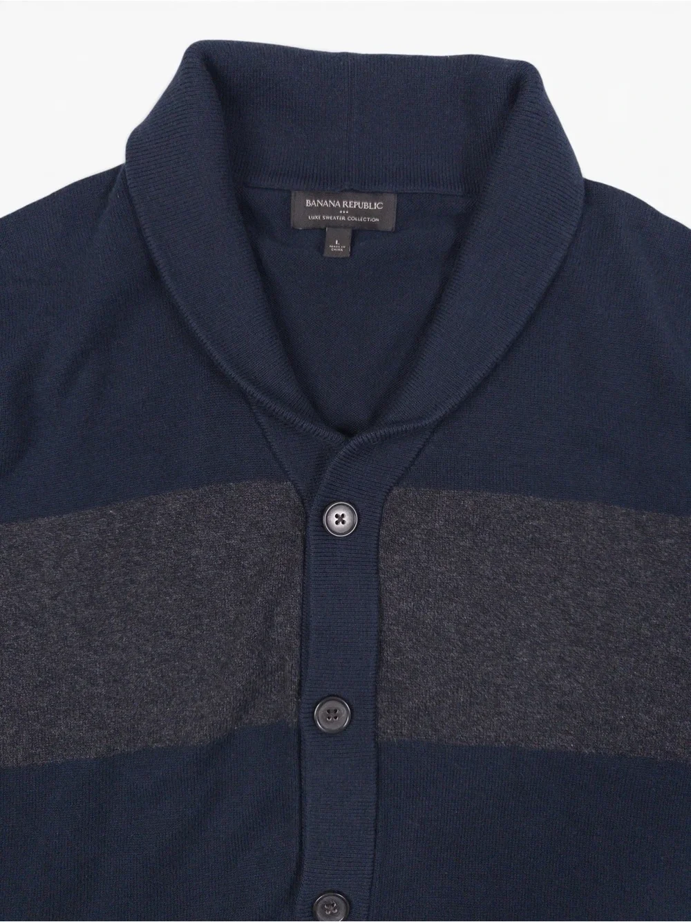 Banana Republic Navy Shawl Collar Cardigan Charcoal Stripe Men’s Large